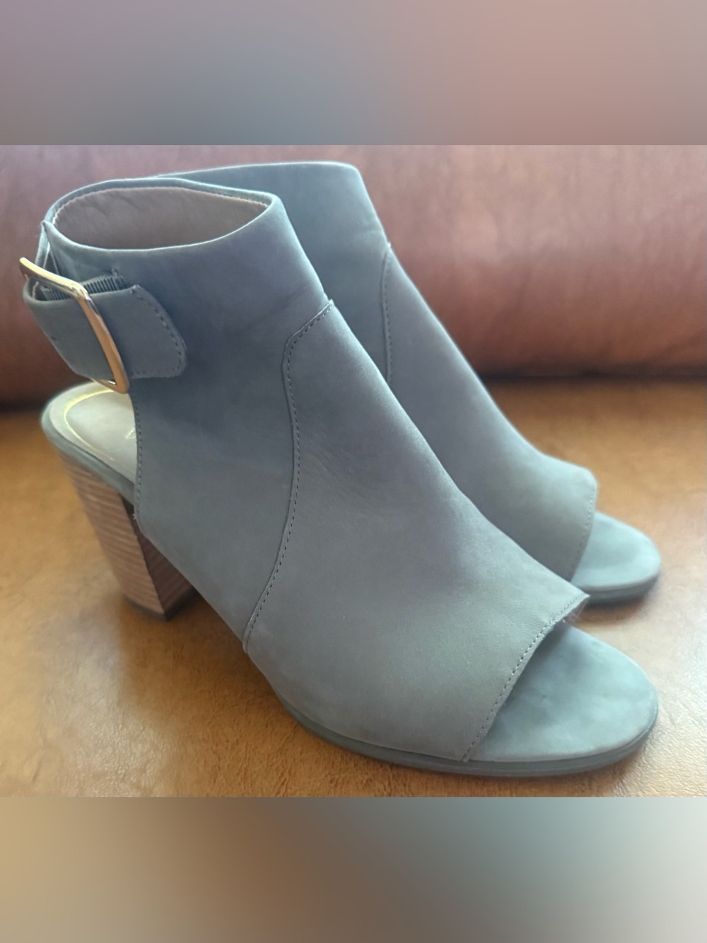 Vionic Blakely Grey Leather Open Toe Slingback Block Heel Booties Size 8.5 - Picture 3 of 11
